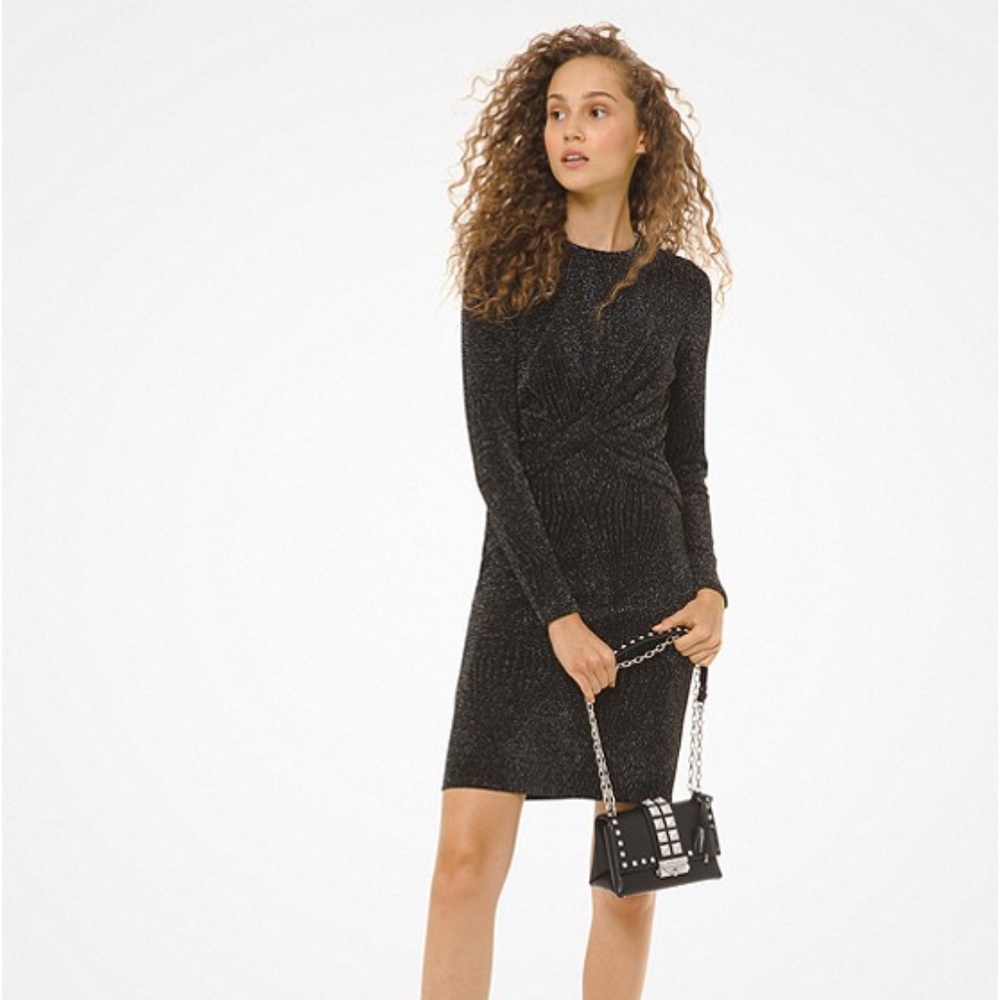 Michael Kors Metallic Knit Twist-Front Dress